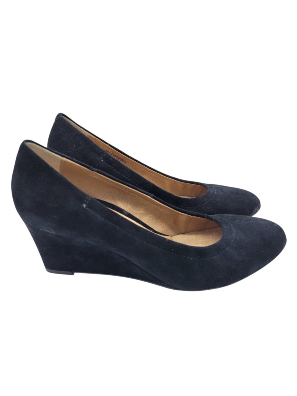 Vionic Lux Camden Black Suede Leather Comfort Wedge Pumps 10W Orthodic NEW
